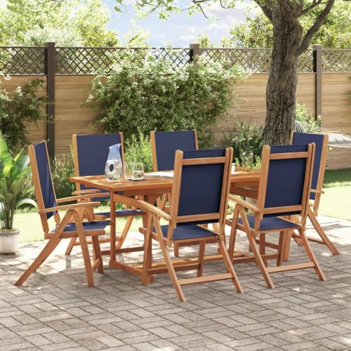 GCHDHAPB Gartenmöbel-Set, 7-teilig, Massivholz, Akazie und Textilene