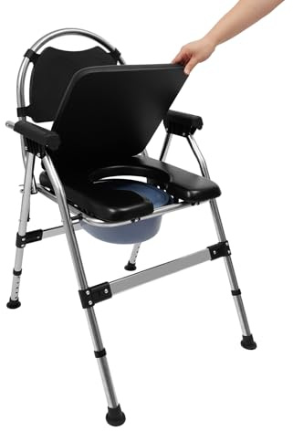 Chaise percée pliable réglable en hauteur pour personnes âgées, réglable en 5 positions, avec poêle de lit et antidérapante, comme chaise de douche ou chaise percée avec accoudoirs