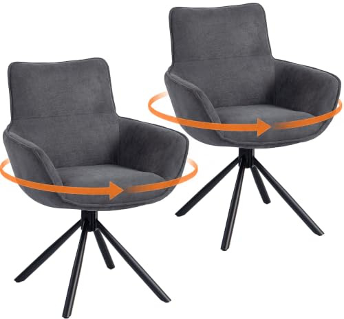 HOMCOM Esszimmerstuhl 2er Set Drehbar Küchenstuhl mit Samtoptik, Sessel mit Armlehne, Metallbeine, Loungesessel, Polsterstuhl für Esszimmer Wohnzimmer, Dunkelgrau