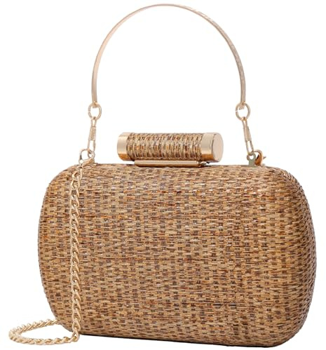 Cckuu Women's Raffia Straw Clutch Bag, Hand-Woven Wicker Evening Purse for Wedding & Beach Summer Holiday (Brown)