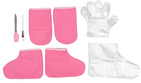 Juego de guantes de spa profesionales para tratamiento de cera, kit de calcetines, botines hidratantes con cepillo de cera y espátula, incluye 100 guantes desechables para terapia