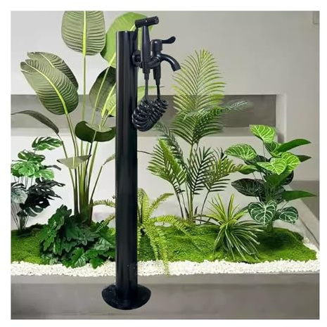 columna de agua para jardín exterior, Boca de riego exterior montada en el suelo acero inoxidable con grifo extensor, negro, 60-95 cm(95cm/37in)