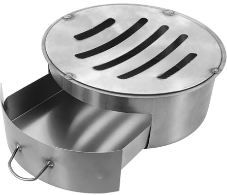 VALICLUD Aschekasten für Kaminofen aus Eisen in Silber mit Rundem Design und Leicht Herausziehbarer Schublade für Zuverlässige Ascheentfernung Beim Heizen und Kochen
