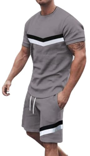 Tuta Uomo Completa Estivi 2 Pezzi - Tute Cotton Tee Shirt a Manica Corta E Pantaloncino Con Tasche Coulisse Set Ginnastica Traspirante Casual Streetwear Per Trekking E Jogging Palestra Fitness