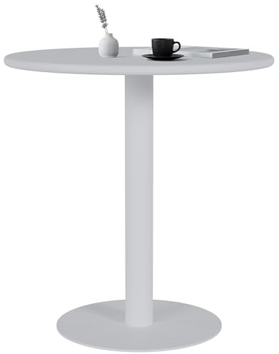 CLP Mesa Bistró Redonda Jarla 70 cm, Mesa de Cocina Moderna para 2-4 Personas, Mesa de Comedor Compacta de MDF y Metal, Color:Blanco
