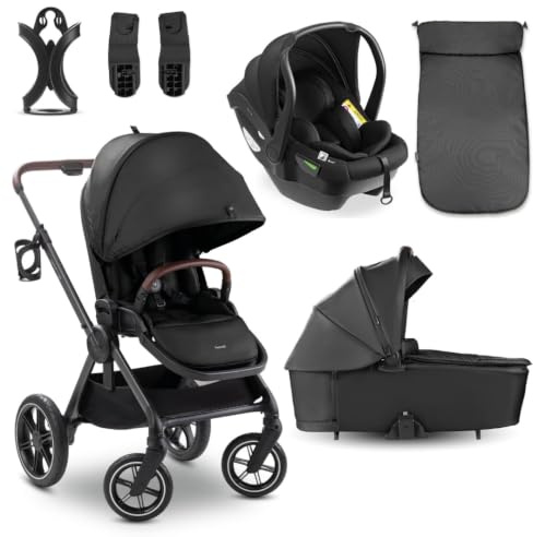 hauck 3in1 Kombi Kinderwagen Comfort N Care Trio Set - Black | 3in1 Set mit Drive N Care Babyschale, Babywanne & Sportsitz | All-Terrain-Räder mit 4-fach Federung | XL-Verdeck UV 50+