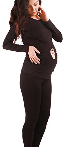 M.M.C. Fotavtryck baby med hjärta – sött mammamode motiv mammatröja tröja graviditetströja för graviditeten, långärmad, svart, L