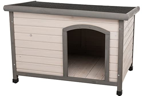 TRIXIE wetterfestes und aufklappbares Hundehaus natura Hundehütte Classic Flachdach, M–L: 104 × 72 × 68 cm, grau- 39562