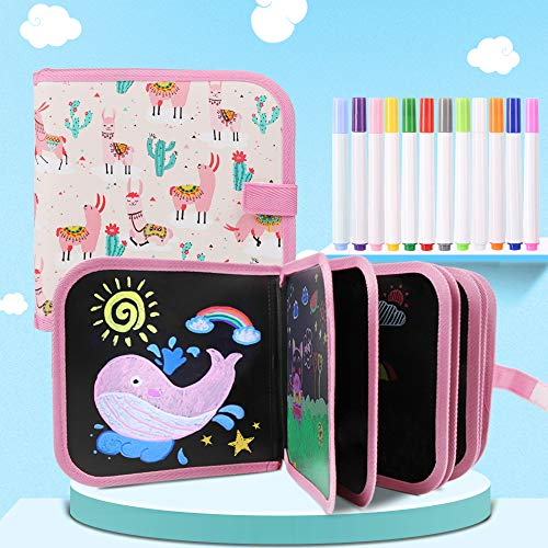 Smyidel Abwischbares malbuch für kinder,Tragbares Löschbares Doodle Pad Graffiti Zeichenbrett Papier für Kinder handgeschrieben radierbar Malerung 12 Bunte radierbare Stifte mit 14 Seiten