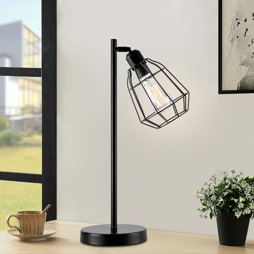 HARPER LIVING Plug in Table Lamp, Caged Bedside Table Light with Switch, E27 Cap, Reading Desk Lamp Black Vintage Finish, Ideal for Living Room, Bedroom, Bedside Tables, Bulb Not Included