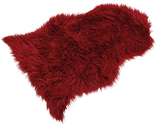 matches21 Flauschig weiches Kunstfell Dekofell hochwertiges Schaffell-Imitat gemütlicher Fellteppich Teppich langflorig Fellimitat 90x60 Farbe rot