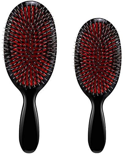 Geiserailie Hair Brushes, 2 Pieces Boar Bristle Hair Brushes with Nylon Quill, Natural Bristles Hair Extensions for Women, Men and Kids, Promotes Smooth and Healthy Hair Growth