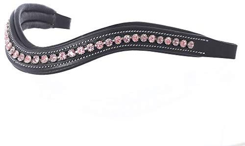 ExionPro Frontalera de Cuero con Cristales Brillantes, Color Rosa Claro y Amatista Claro, Curvada y Acolchada para Bridas Tamaño: Completo, mazorca, Superior, Pony | Color - Marrón, Negro