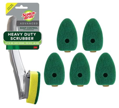 Scotch-Brite Heavy Duty Advanced Soap Control Dishwand Kit, Includes 1 Wand & 5 Refill Pads, Control Soap With A Button, Keep Your Hands Out Of Dirty Water