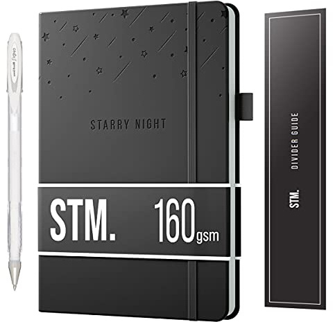 Scribbles That Matter A5 Black Paper Bullet Dotted Journal Notebook Starry Night Free white gel pen | Experience Bullet journaling on thick 160gsm no-bleed dot grid paper | For women and men, Black