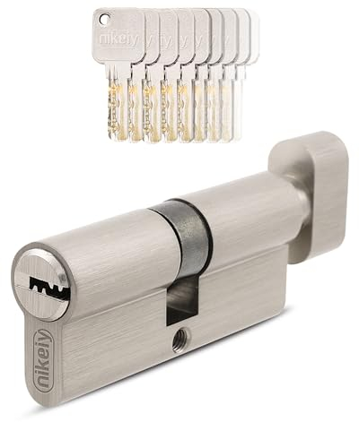 GERCAR Juego de 1 cilindro de cerradura con pomo 40/40, incluye 5 llaves, 80 mm, longitud: 80 mm, A: 40 B: 40 mm, latón macizo mate