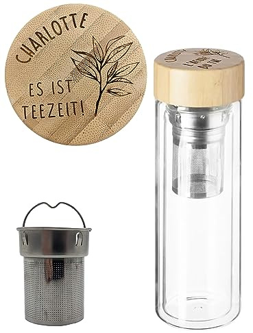 KDO MAGIC - Personalisierte Teekanne - aus Glas und Bambus - Doppelwandig - personalisierbar - mit Gravur auf Korken - Geschenkidee Mama, Muttertag, Geburtstag, Weihnachten