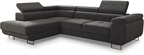 Sofnet Ecksofa Caris mit Schlaffunktion und einstellbare Kopfstützen, Wohnlandschaft mit Bettkasten, Couch, Sofa, Bettsofa (Grau (Kronos 22), Ecksofa Links)