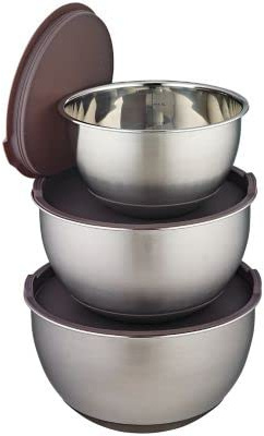 lakeland Set of 3 Stainless Steel Bowls – Up to 4.8L Capacity with Non-Slip Bases Dishwasher Safe