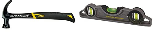 Stanley FMHT1-51275 1FatMax XL AVX Curve Claw Hammer & FATMAX XTREME Torpedo Level Heavy Duty Aluminium Body and Magnetic Base Including 3 Reversible Vials 0-43-609