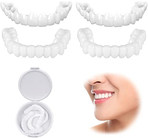 2 Paar Aufhellung Zahnersatz Prothesen Gefälschte Zähne, Oben und Unten Kosmetische Veneers Zähne Set Zähne zum Aufstecken, Snap On Veneers für Männer Frauen Falsche Zähne (4 pcs)