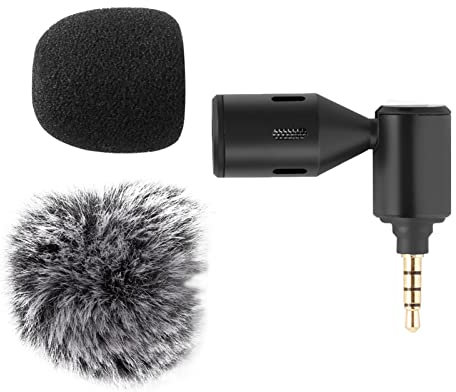 Karlak Mini microphone à brancher pour téléphone portable, micro cardioïde 3,5 mm, prise TRRS à angle de 90° réglable avec 2 Windsn pour smartphone, diffusion en direct, vlog, chant en ligne