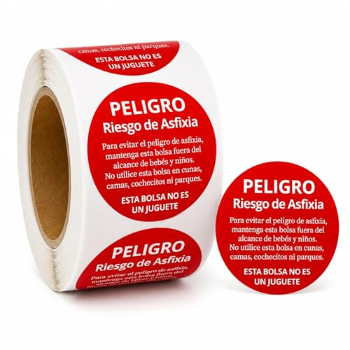 LiveLaif® - 500 Pegatinas personalizadas Riesgo Asfixia | Pegatinas Advertencia Asfixia | Ø 5 cm-Castellano| Etiquetas Adhesivas para Embalaje y Bolsas Advertencia Asfixia | Para Bolsas Plastico (500)