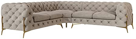 S-Style Möbel Milton Ecksofa 4-Sitzer Eckcouch Chesterfield-Ecksofa Sofa mit goldenen Metallfüßen Wohnzimmer Couch Möbel Freistehende Polster Sofas & Couches Dunkel Cremefarben 262x200x75 cm