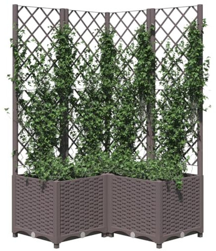 Homgoday Fioriera da Giardino con Graticcio, Fioriera da Esterno, Fioriera Balcone, Fioriera Grigliato per Giardino, Portavasi Rettangolari Balconiera Grande Marrone 80x80x136 cm in PP