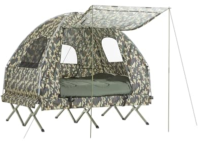 SoBuy Feldbett mit Zelt Schlafsack Wurfzelt Matratze und Zubehör Zelt 2 Person 2 Mann Zelt Feldbett 4in1-Zelt mit Campingliege Tarnfarbe BHT ca. 193x175x145cm OGS61-L-TN