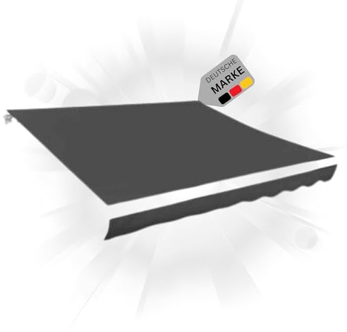 DELUKE® Markisenbespannung Markisenstoff Wasserabweisend Reißfest | Anthrazit, für 500x300cm Rahmen | Markise mit Volant Markisen Ersatzstoff Markisentuch Sonnenschutz Markisenzubehör