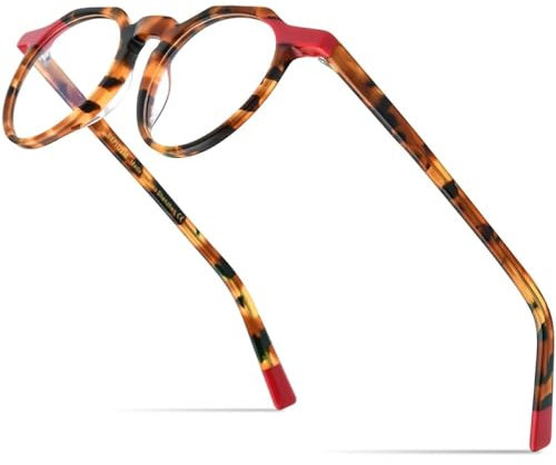 MUTYNE Mehrfarbige Acetat-Brillenfassung für Herren, Polygon-Brille, Damen-Brille, roter Leopard, Einheitsgröße