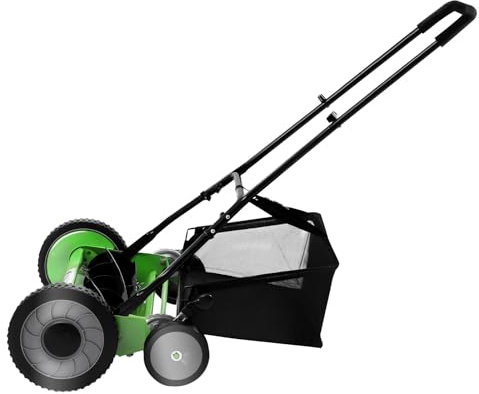 PUDLOR Handrasenmäher 20-Zoll-Handmäher Spindelmäher mit Grasfangkorb Einstellbare Schnitthöhe bis 500 Quadratmeter Geeignet zum Mähen von Rasenflächen in Villen, Parks und Gärten
