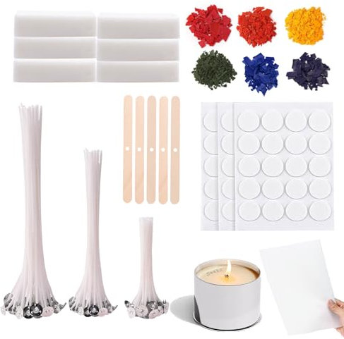 Scentoria Kerzen Selber Machen Set, Kerzenwachs zum Gießen, 6 klumpiges Sojawachs, 6 Kerzenfarbe, 60 Kerzendochte, Docht Aufkleber, Dochthalter, Candle Making Kit für Erwachsene und Kinder B