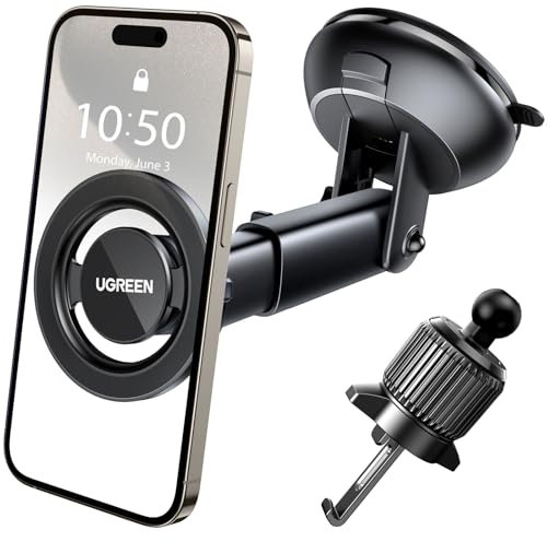 UGREEN Magnetic Phone Car Mount Compatible with MagSafe, Universal Dashboard Windscreen Air Vent Car Phone Holder Compatible with MagSafe iPhone 17 Pro Max Air 16 15 14 13 12 Mini