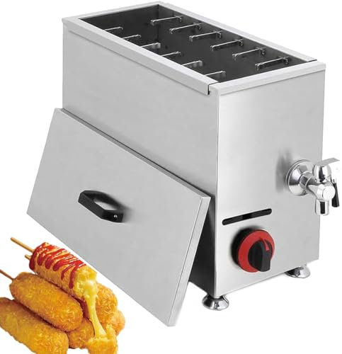 Qiang 21L Friteuse à Gaz Commerciale,Friteuse à Bâtonnets De Hot-Dog Au Fromage,Friteuse à Gaz Gpl avec Couvercle,pour Cuisine,Restaurant,Snack-Bar,Cantine,Maison