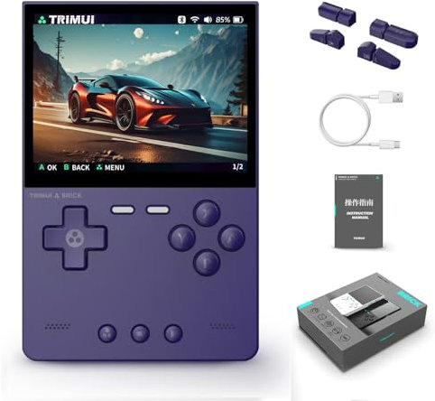 TRIMUI Brick Console de Jeux Portable,Console Retro Gaming 3,2 Pouces Écran IPS Système Linux Open Source Intégré 13000+Jeux Classiques Console de Jeux Vidéo Rétro,Carte TF 64G (Pourpre)