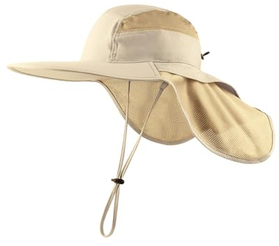 Zylioo L-XL Sonnenhut für Herren mit Nackenklappe, Atmungsaktive Schnelltrocknende Safarihut Wanderhüte mit Sonnenschutz