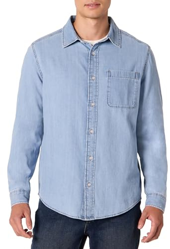 Amazon Essentials Camisa Vaquera Abotonada de Manga Larga de Corte Estándar Hombre, Lavado Indigo Claro, XL
