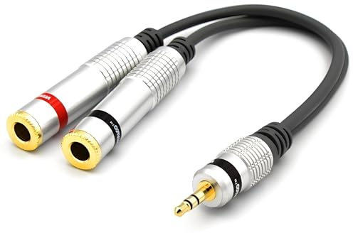 VITALCO 2x 6,3mm Klinke Buchse auf 3,5mm Stecker Audio Adapter Y-Verteiler Kabel Dual 6,3mm TS Mono Klinke Buchse zu 3,5mm Mini TRS Stereo Stecker