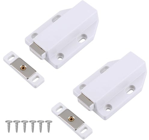 2 Pcs Push to Open Door Catches, Push Openers Cupboards, Kitchen Doors Press Lock, Drawer Catch Press Out Latch, for Air Doors, Wardrobe Locks, RV Door Damper, Large Wardrobe Closure (White)