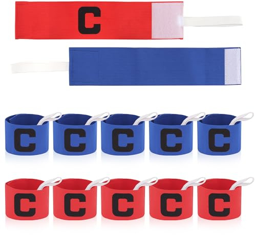 Vipuikos 12 Stück Kapitänsbinde Erwachsene, Verstellbare Fussball Armbinde für Kinder, Letter C Elastic Kapitäns Armbinden, Team Armbänder Blau und Rot, für Volleyball, Basketball, Airsoft - L