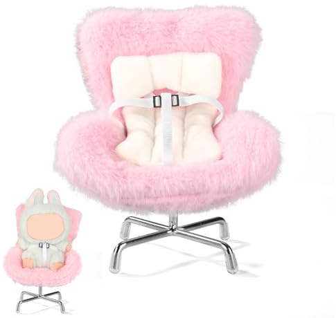 Seggiolino Auto per Bambole, Morbido e Peloso Seggiolini Sicurezza Auto con Clip Prese d'Aria e Gamba Sedile Grazioso Seggiolino Bambole Accessori per Decorazioni Scrivania Peluche da 17cm