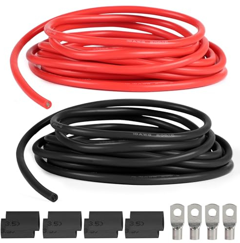 SWAWIS 10 AWG 6 Mm² Cable Electrique 2,5 M Noir + M Rouge Fil Silicone