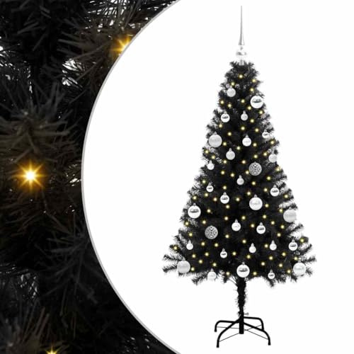 vidaXL Árbol de Navidad con 150 LED con Soporte Negro 150 cm PVC, Sala de Estar, árbol de Navidad Moderno, decoración Festiva, Luces LED cálidas, exhibición Interior