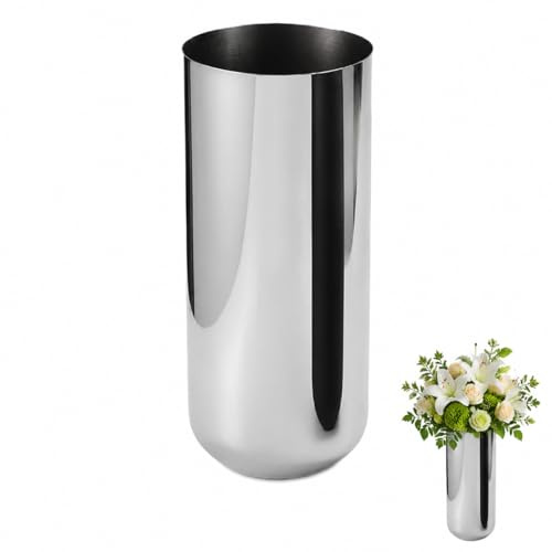 Toyvian Edelstahl Vase für Blumen, Moderne Metallvase in Silber Optik Hohe Dekovase Bruchsicher Rostfrei Elegante Bodenvase Heimdekoration Geeignet für Wohnzimmer Büro Schreibtisch