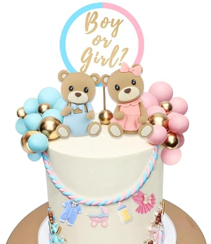 Decoración de Tarta Gender Reveal Ositos Rosa y Azul, Topper de Tarta Niño o Niña con Bolas Decorativas, Decoraciones para tartas de baby shower, decoraciones de cumpleaños con temática de osos