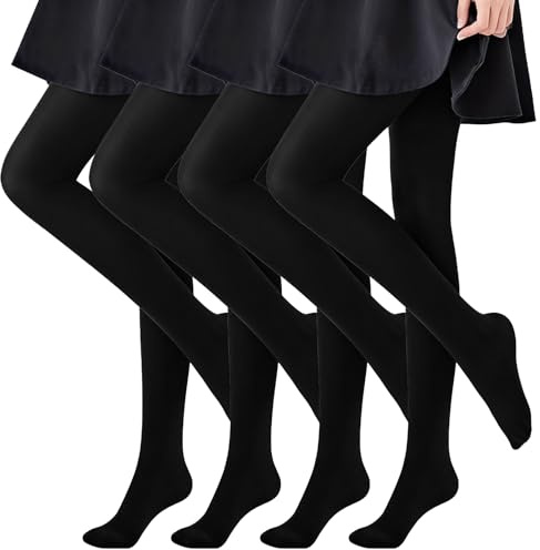 Fjquamitix 4 Pack Girls Tights 40 DEN Solid Opaque Soft Microfiber School Tights Kids Footed Ballet Dance Pantyhose Age 3-14Years (UK, Age, One Size, Regular, XXL, Black)