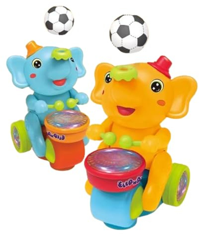 Éléphant Musicien Batteur, Jouet À Balle Soufflante Avec Lumières Et Sons, Tambour Électrique À Balle Roulante, Bébé Éléphant Batteur De Football, Jouets Sensoriels À Balles Flottantes(Blue+Orange)