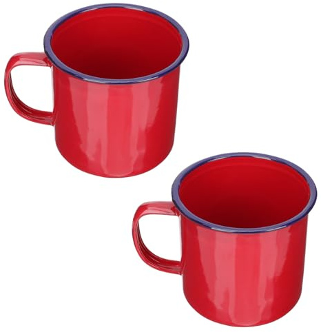 jojofuny Lot de 2 Tasses Rétro en Émail Rouge 500 Ml Mug à Thé Ancien en Émail 9 CM Mug à Boire Multifonction pour Maison Bureau et Restaurant